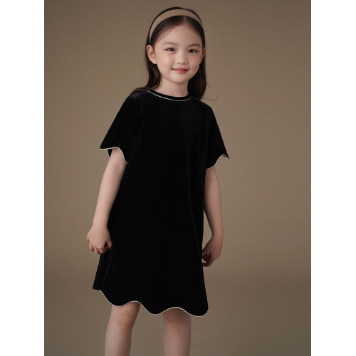 哈齒童裝兒童絲絨連衣裙黑色簡約高級感女童禮服裙女孩秋裝25新款