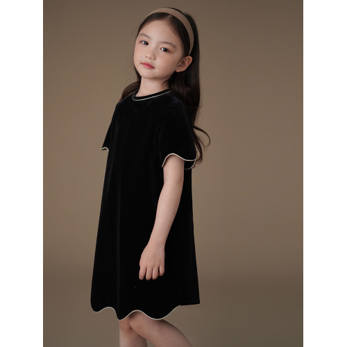 哈齒童裝兒童絲絨連衣裙黑色簡約高級感女童禮服裙女孩秋裝25新款