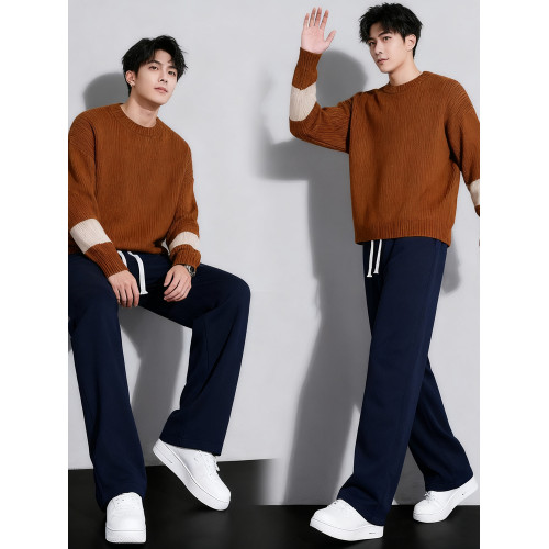 冬季加絨保暖運動長褲男款衛褲純棉休閒褲子青少年加厚寬鬆直筒褲