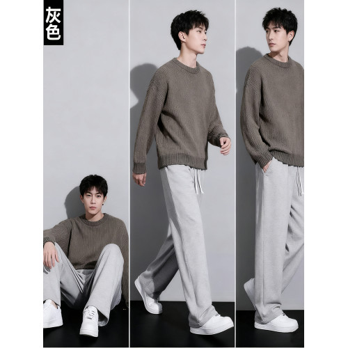 冬季加絨保暖運動長褲男款衛褲純棉休閒褲子青少年加厚寬鬆直筒褲