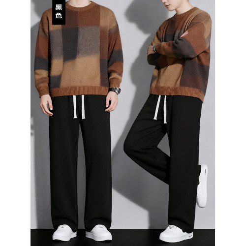 冬季加絨保暖運動長褲男款衛褲純棉休閒褲子青少年加厚寬鬆直筒褲