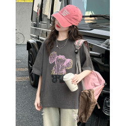 女童短袖T恤2025夏季新款韓版女孩潮牌寬松夏款中大童設計感上衣T