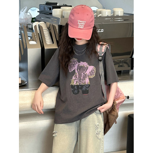 女童短袖T恤2025夏季新款韓版女孩潮牌寬松夏款中大童設計感上衣T