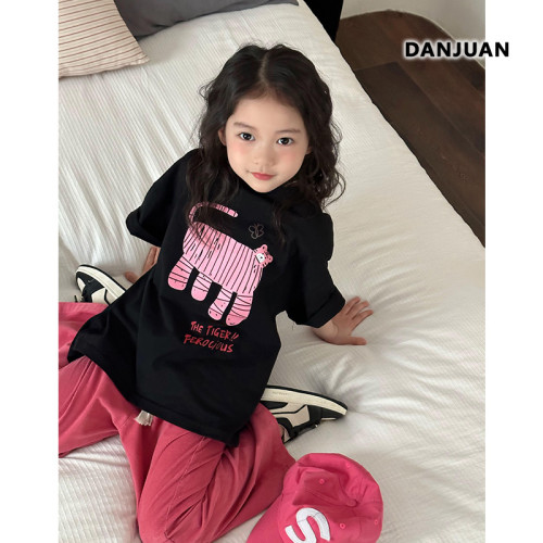 韓國女童短袖t恤夏裝2025新款兒童夏季體恤寬松休閒女孩洋氣上衣