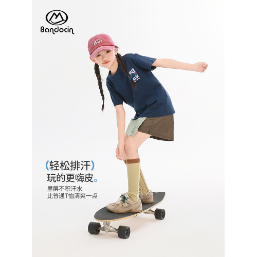 半度閒女童單向導溼短袖t恤夏季薄款透氣2025新款兒童夏裝抗菌衣T