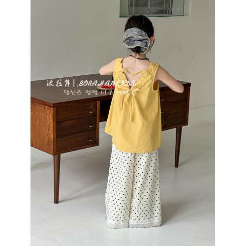 波拉韓女童無袖襯衫背心洋氣夏裝時髦上衣2025新款甜美女孩娃娃衫