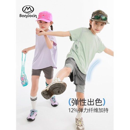 半度閒女童夏季短袖t恤速乾衣洋氣2025新款兒童夏裝輕薄運動上衣