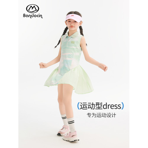 半度閒女童連衣裙夏季2025新款兒童Polo領長裙夏裝小女孩無袖裙子
