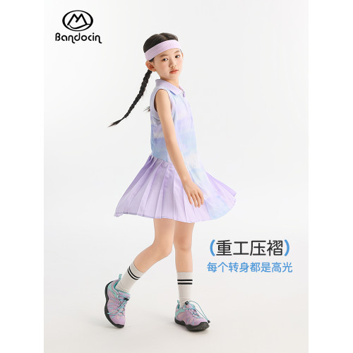 半度閒女童連衣裙夏季2025新款兒童Polo領長裙夏裝小女孩無袖裙子