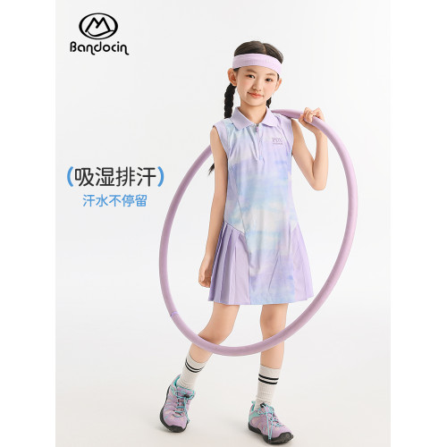 半度閒女童連衣裙夏季2025新款兒童Polo領長裙夏裝小女孩無袖裙子
