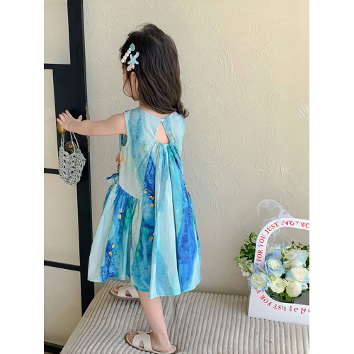 女童連衣裙夏季2025新款洋氣女孩公主裙夏日海灘裙兒童夏裝背心裙