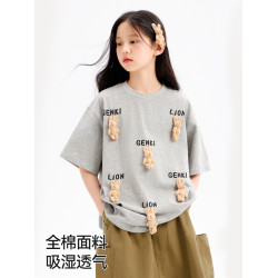 女童短袖T恤2025夏季兒童薄款涼感立體兔子中大童休閒百搭上衣潮