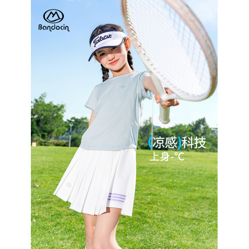 半度閒女童涼感t恤運動上衣洋氣夏裝2025新款兒童夏輕薄透氣短袖T