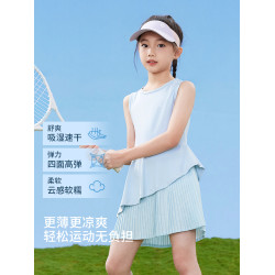 女童連衣裙兒童羽毛球服背心冰絲女大童運動速乾衣裙子網球裙夏季