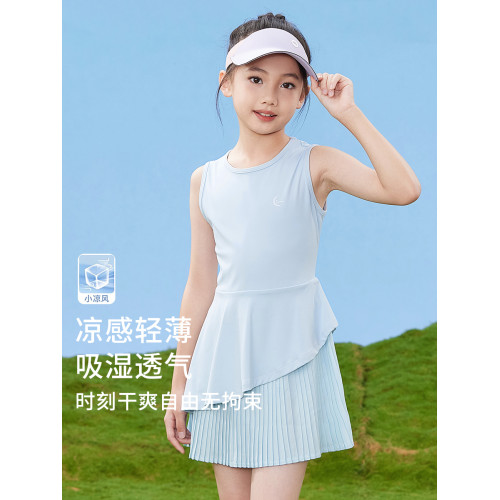 女童連衣裙兒童羽毛球服背心冰絲女大童運動速乾衣裙子網球裙夏季