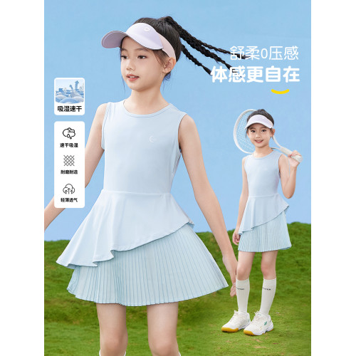 女童連衣裙兒童羽毛球服背心冰絲女大童運動速乾衣裙子網球裙夏季
