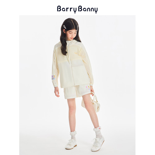 BarryBanny女童夏季輕薄UPF50防曬衣新款兒童戶外淺黃透氣上衣