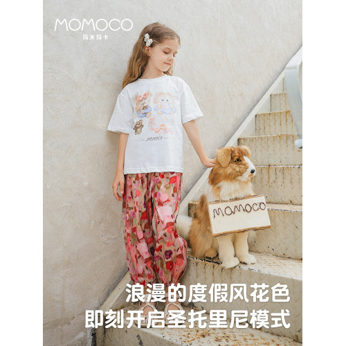 MOMOCO/瑪米瑪卡2025夏季新款女童碎花長褲中大童洋氣薄款防蚊褲