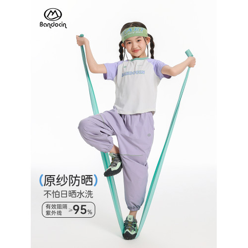 半度閒女童運動防曬短袖t恤洋氣薄款2025新款兒童夏裝涼感上衣潮T