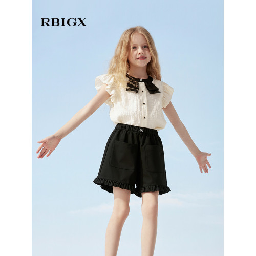 RBIGX瑞比克童裝2025夏季新款甜美木耳邊高腰女童設計感短褲