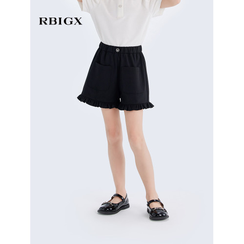 RBIGX瑞比克童裝2025夏季新款甜美木耳邊高腰女童設計感短褲