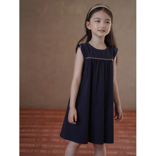 哈齒童裝夏季薄款兒童韓版裙子藏青色背心裙女童中長連衣裙中大童