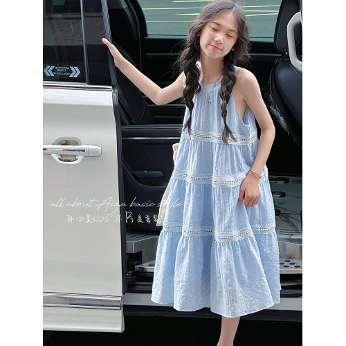 孫小美kids 蕾絲拼接女童連衣裙2025新款夏裝兒童氣質裙子背心裙