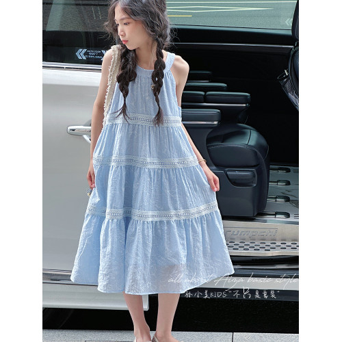 孫小美kids 蕾絲拼接女童連衣裙2025新款夏裝兒童氣質裙子背心裙