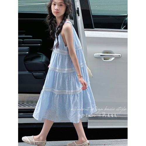 孫小美kids 蕾絲拼接女童連衣裙2025新款夏裝兒童氣質裙子背心裙