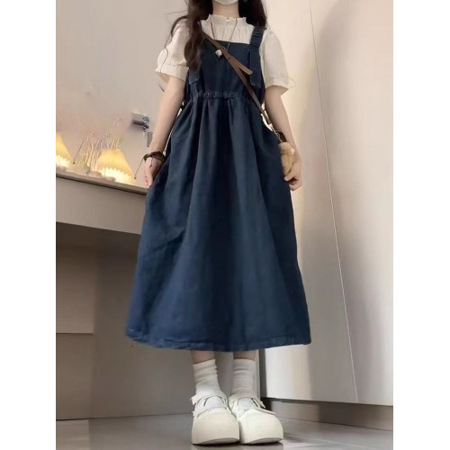女童夏季連衣裙2025新款兒童洋氣中大童女孩夏裝牛仔背帶裙兩件套