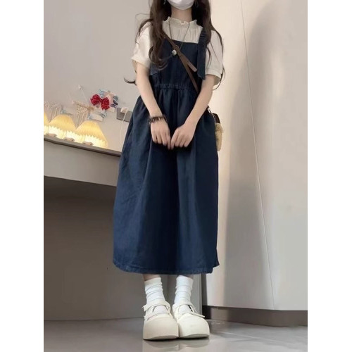 女童夏季連衣裙2025新款兒童洋氣中大童女孩夏裝牛仔背帶裙兩件套