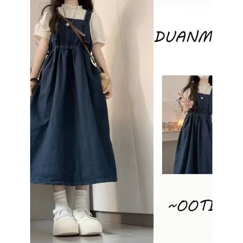 女童夏季連衣裙2025新款兒童洋氣中大童女孩夏裝牛仔背帶裙兩件套