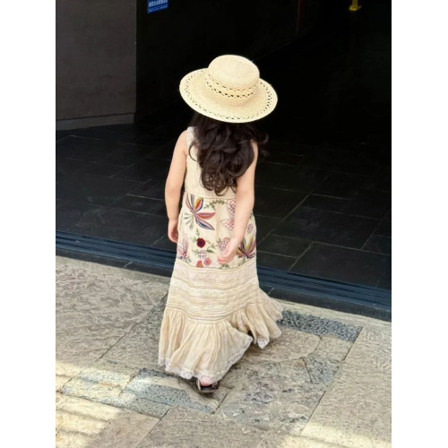 女童連衣裙兒童度假海邊裙子夏裝長裙旅遊新款沙漠高級草原白色薄
