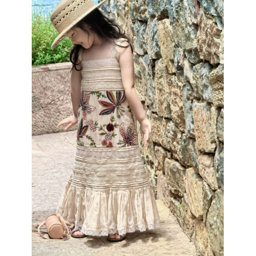 女童連衣裙兒童度假海邊裙子夏裝長裙旅遊新款沙漠高級草原白色薄