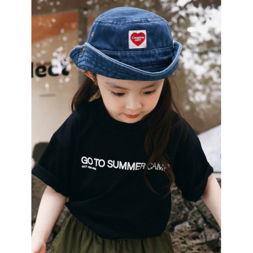 衫野跡畫山系戶外女童短袖T恤2025夏季新款兒童印花休閒圓領上衣