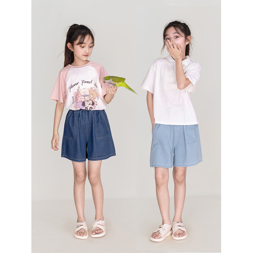 柔軟女童萊賽爾棉感牛仔短褲寬松薄牛仔中褲2025夏款中大童休閒褲