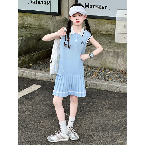女童連衣裙夏季2025新款洋氣兒童高級感背心裙子小女孩運動Polo裙
