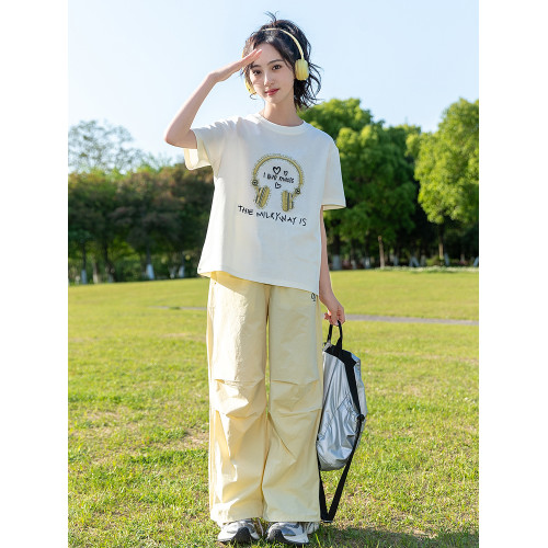 女童夏裝短袖t恤2025新款9女大童夏季純棉上衣初中生薄工裝褲套裝