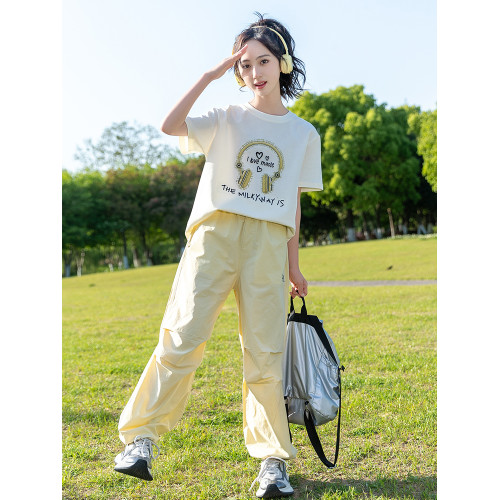 女童夏裝短袖t恤2025新款9女大童夏季純棉上衣初中生薄工裝褲套裝