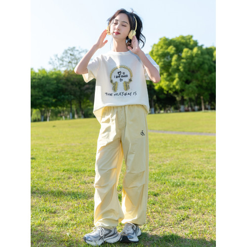 女童夏裝短袖t恤2025新款9女大童夏季純棉上衣初中生薄工裝褲套裝