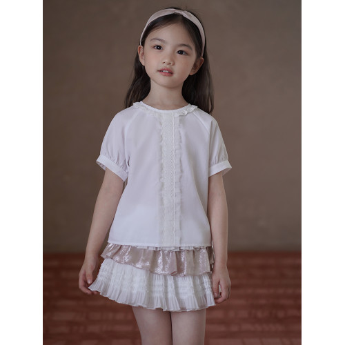 哈齒童裝夏季兒童涼感萊賽爾白色上衣女童短袖襯衫中大童夏裝新款