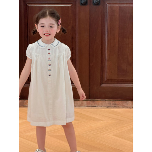 2025夏季新款女童娃娃領連衣裙兒童洋氣全棉甜美洋氣女孩公主裙