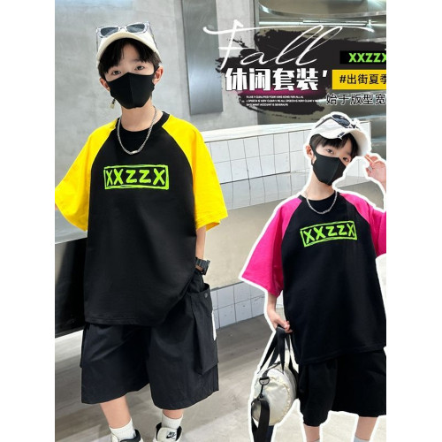 安哼安哼男童夏裝套裝2025新款兒童夏季薄款短袖中大童夏款洋氣男