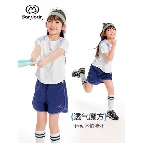 半度閒女童高彈運動上衣短袖t恤夏季薄款2025新款兒童夏裝半袖潮T