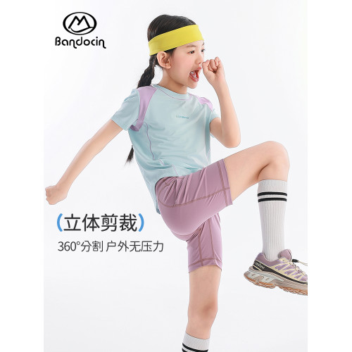 半度閒女童高彈運動上衣短袖t恤夏季薄款2025新款兒童夏裝半袖潮T