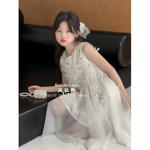 波拉韓女童夏季裙子2025新款兒童連衣裙小女孩背心裙禮服氣質紗裙