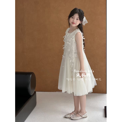 波拉韓女童夏季裙子2025新款兒童連衣裙小女孩背心裙禮服氣質紗裙