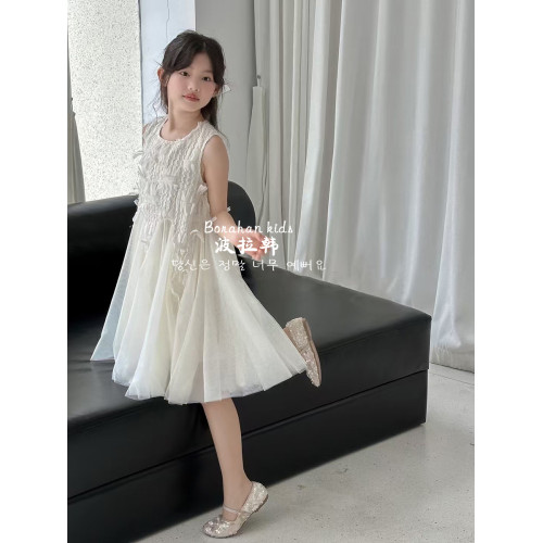 波拉韓女童夏季裙子2025新款兒童連衣裙小女孩背心裙禮服氣質紗裙