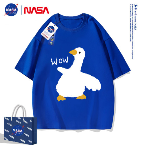 NASA聯名短袖男童兒童純棉夏裝大童夏季wow卡通鴨大鵞上衣半袖t恤