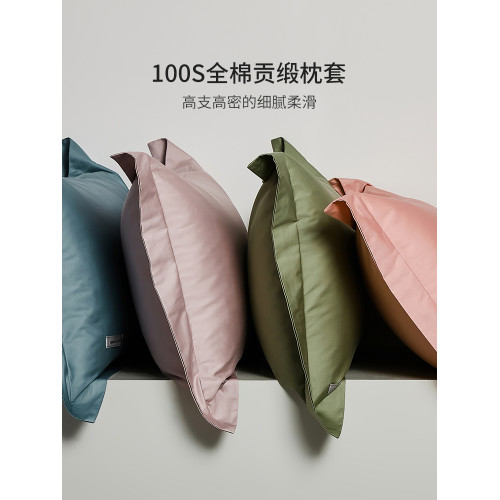 100S全棉長絨棉枕套純棉貢緞簡約春秋四季通用單人枕頭套一對裝
